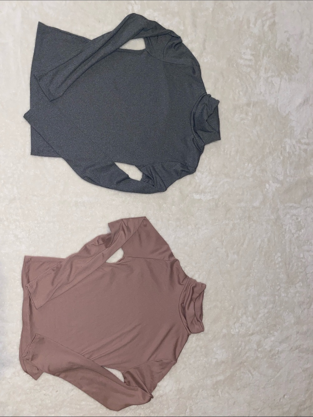 One Step Up Long Sleeve Mock Neck Tops in Gray and Mauve